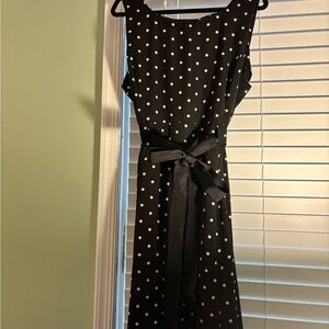 Studio I Black Polka Dot Midi Dress with Self-Tie Belt